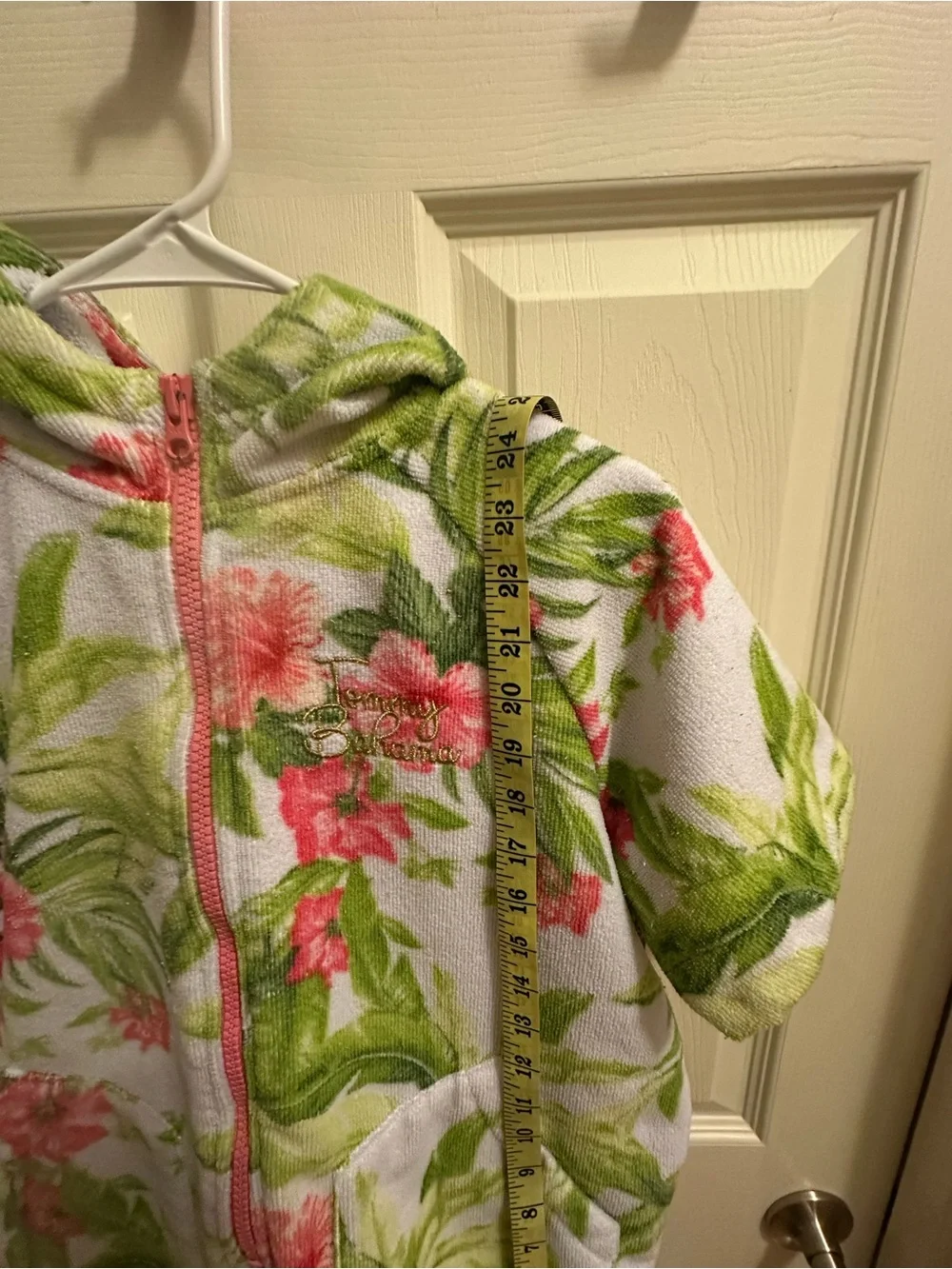 Tommy Bahama Girls' Hooded Floral Swim Coverup, White, Pink, Green, L/7-12